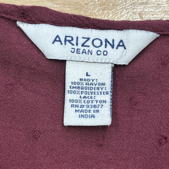 Arizona Babydoll Tunic Top Embroidered Burgundy Size Large Boho Peasant Y2K - Picture 5 of 10